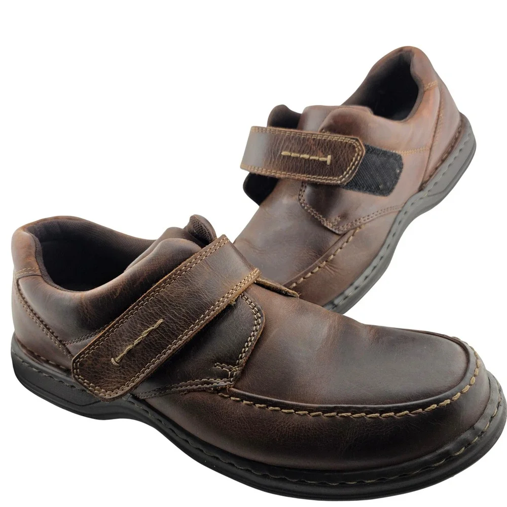 Hush Puppies Jeffrey Leather Strap Loafers Mens 13 Brown GOOD Support Orthopedic